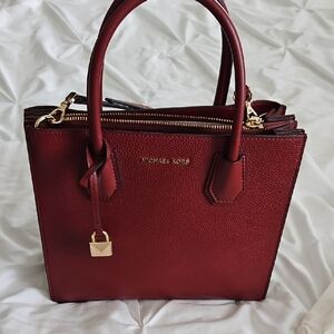 Michael Kors Burgundy Satchel with Gold Accents